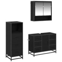 Badkamermeubelset met lade 3 pcs Zwart eiken 80 x 33 x 60 cm