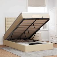 Ottoman bed met matras en LED's 120x200cm stof crèmekleurig