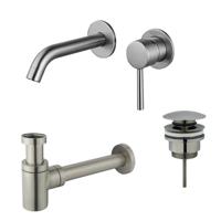 Fortifura Calvi Wastafelkraanset - inbouw wastafelkraan - klikwaste plug - verlaagde design sifon - Geborsteld RVS PVD (RVS) SW377860/SW696201/SW696217