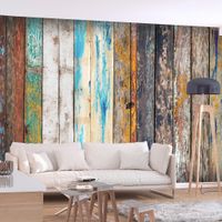Zelfklevend fotobehang - Houten Regenboog, Planken, Premium Print - thumbnail
