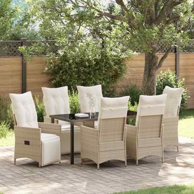 7-delige tuinset met kussens in beige poly rattan
