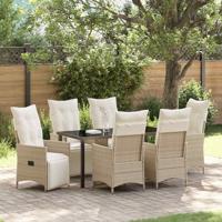 7-delige tuinset met kussens in beige poly rattan