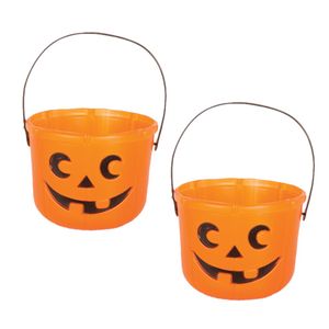 Set van 2x stuks pompoen trick or treat snoep emmertje oranje D18 x H14 cm