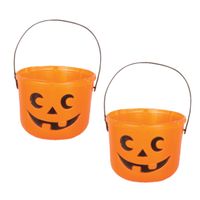 Set van 2x stuks pompoen trick or treat snoep emmertje oranje D18 x H14 cm