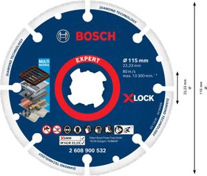 Bosch Accessoires Expert Diamond Metal Wheel X-LOCK doorslijpschijf 115 x 22,23 mm - 1 stuk(s) - 2608900532