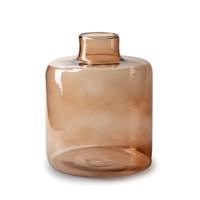 Bloemenvaas Willem - transparant beige glas - D19 x H23 cm - fles vorm vaas - thumbnail