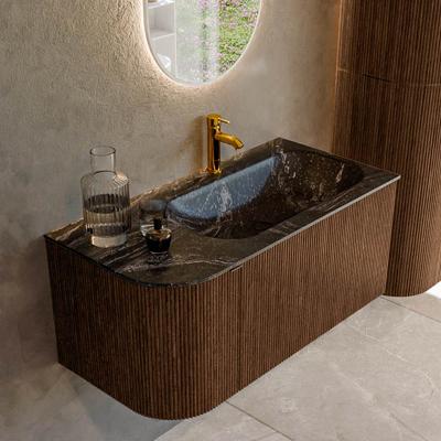 Badmeubel Mondiaz Kurve-Dlux | 95 cm | Meubelkleur Walnut | Wastafelkleur Lava | Solid surface | Rechts spoelbak | 1 kraangat