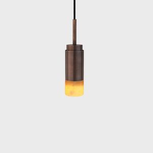 Anour Donya Onyx Cylinder Hanglamp - Amberkleurige kap - Gebruind messing