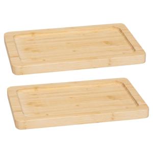 Serveerplankje voor hapjes/fingerfood  - 2x - 22 x 14 cm - bamboe hout - borrelplank - tapasplank