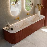 Badmeubel Mondiaz Kurve-Dlux | 180 cm | Meubelkleur Ruby | Wastafelkleur Nata | Solid surface | Wasbak beide zijden spoelbak | Zonder kraangat(en)