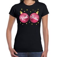 Fout kerst t-shirt zwart met roze kerst ballen voor dames - thumbnail