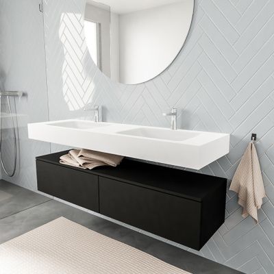 Mondiaz Alan badmeubel 150 cm urban 2 lades vrijhangend wastafel dubbel 2 kraangaten wit