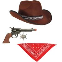 Bruine carnaval verkleed cowboyhoed/zakdoek/pistool - thumbnail