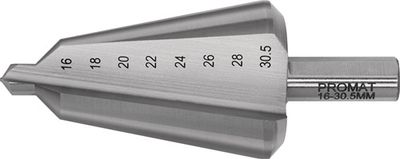Promat Getrapte plaatboor | boorbereik 16-30,5 mm | HSS totale lengte 76 mm | snedeaantal 2 - 4000862033 4000862033