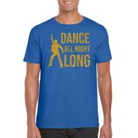 Verkleed T-shirt voor heren - dance all night long - gouden glitter print - blauw - 70 / 80