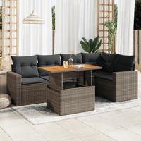 6-delige Loungeset met kussens poly rattan grijs