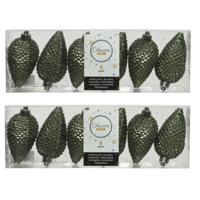 Kersthangers dennenappels - 12x st - mosgroen - glitter - 8 cm - kunststof - kerstversiering