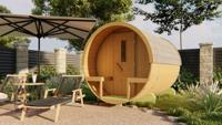 Tuindeco Thermowood barrelsauna Ø190x250 cm grenen thermisch gemodificeerd- Boogdak- Geschaafd, thermisch gemodificeerd thermowood- Tuindeco