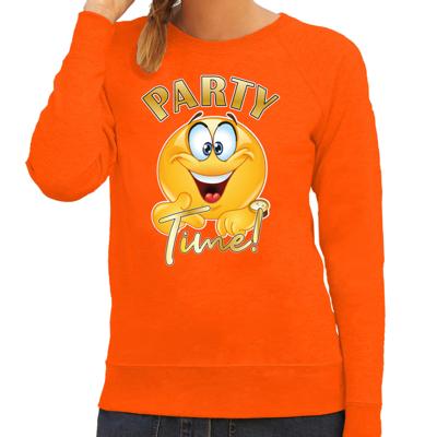 Verkleed sweater voor dames - party time emoji - oranje - Koningsdag