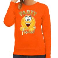 Verkleed sweater voor dames - party time emoji - oranje - Koningsdag