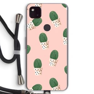 Cactusprint roze: Pixel 4a 5G Transparant Hoesje met koord