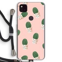 Cactusprint roze: Pixel 4a 5G Transparant Hoesje met koord