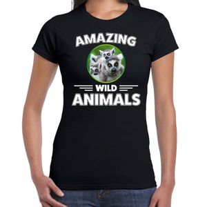 T-shirt ringstaart makis amazing wild animals / dieren zwart voor dames