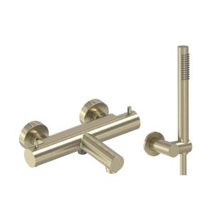 Badthermostaat Combiset MAY Incl. Verstelbare Wandsteun, Doucheslang 125 cm & Staaf Handdouche Geborsteld Mat Goud PVD