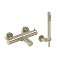 Badthermostaat Combiset MAY Incl. Verstelbare Wandsteun, Doucheslang 125 cm & Staaf Handdouche Geborsteld Mat Goud PVD Badthermostaat Combiset MAY Incl. Verstelbare Wandsteun, Doucheslang 125 cm & Staaf Handdouche Geborsteld Mat Goud PVD