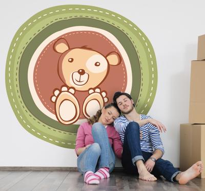 Teddybeer bruin/groen sticker