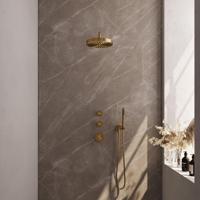 BRAUER Stripe Thermostatische Inbouw Regendouche - SET 02 - 25cm douchekop - gebogen muurarm - staaf handdouche - doucheslang - wandaansluitbocht - goud geborsteld PVD 5-GG-367