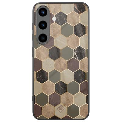 Samsung Galaxy S25 glazen hardcase - Kubus bruin groen
