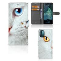 Nokia G11 | G21 | Telefoonhoesje | Met pasjeshouder | Witte Kat