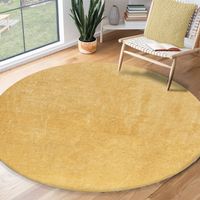Karpet24 Loft modern pluizig laagpolig tapijt, antislip onderkant, wasbaar tot 30 graden, heerlijk zacht, bontlook, goud-Ø 120 cm