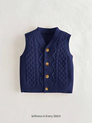 Bon&Bon Baby Boy Casual Versatile V-Neck Sleeveless Cardigan Autumn Winter Clothes For Girl Navy Blue / 0-1M