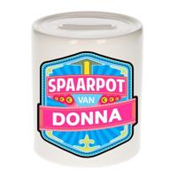 Kinder spaarpot met naam - Donna - keramiek - met dop - wit - Sparen - Spaargeld van Donna