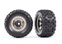 Traxxas - Tires and wheels, assembled, glued (3.8" black chrome wheels, black chrome wheel covers, Sledgehammer tires, foam inserts) (2) (TRX-9572T)
