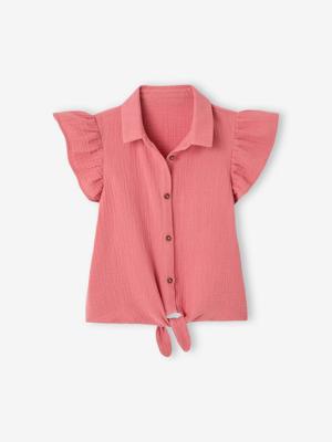 Kanten blouse van katoenen gaas voor meisjes terracottategel