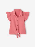 Kanten blouse van katoenen gaas voor meisjes terracottategel Kanten blouse van katoenen gaas voor meisjes terracottategel