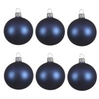 Decoris kerstballen - 6x - donkerblauw - 8 cm - glas - mat - velvet - kerstversiering