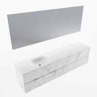 MONDIAZ VICA 200cm badmeubel onderkast Carrara 4 lades. Wastafel Moon links zonder kraangat, kleur Talc met spiegel LED.