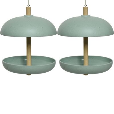 2x stuks vogel voedersilo hangend - bamboe hout - turquoise - 21 x 25 cm