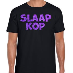 Verkleed T-shirt voor heren - slaap kop - pyjama party - zwart - glitter paars - themafeest