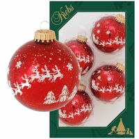 12x Luxe rode glazen kerstballen met rendier opdruk 7 cm kerstversiering