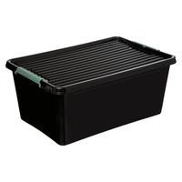 Opslagbak/organizer met deksel kunststof 60 liter 58 x 39 x 35 cm zwart   - - thumbnail