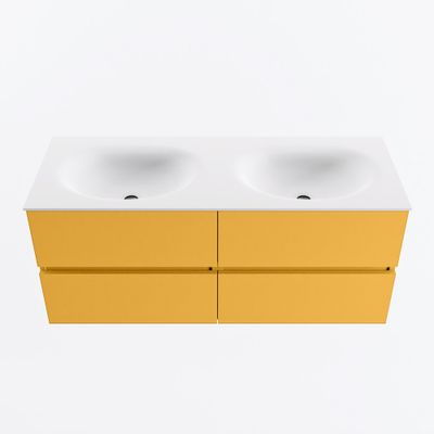MONDIAZ VICA 120cm badmeubel onderkast Ocher 4 lades. Wastafel MOON dubbel zonder kraangat, kleur Talc.