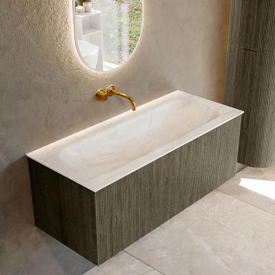 Badmeubel Mondiaz Kurve-Dlux | 110 cm cm | Meubelkleur Shadow | Wastafelkleur Ostra | Solid surface | Wasbak midden spoelbak | Zonder kraangat(en)