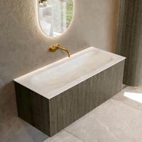 Badmeubel Mondiaz Kurve-Dlux | 110 cm cm | Meubelkleur Shadow | Wastafelkleur Ostra | Solid surface | Wasbak midden spoelbak | Zonder kraangat(en)