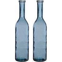 Set van 2x stuks transparante/blauwe fles vaas/vazen van eco glas 18 x 75 cm