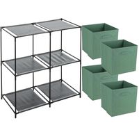 Opbergrek 2-laags - metaal - kunststof - zwart - 67 x 68 cm - incl. 4 opbergmanden groen